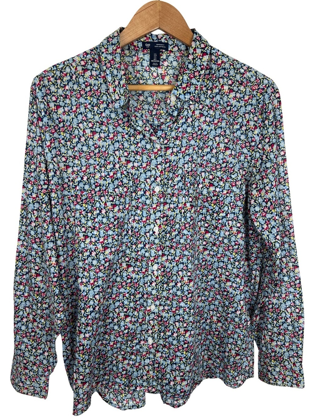 Gap Floral Button Up Shirt Womens Large 100% Cotton Lightweight Cottagecore